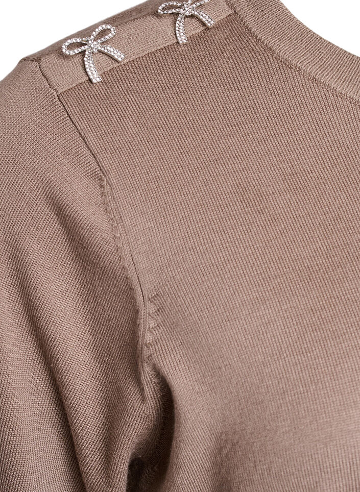 Strikbluse med korte ærmer og små sløjfer, Beige, Packshot image number 3