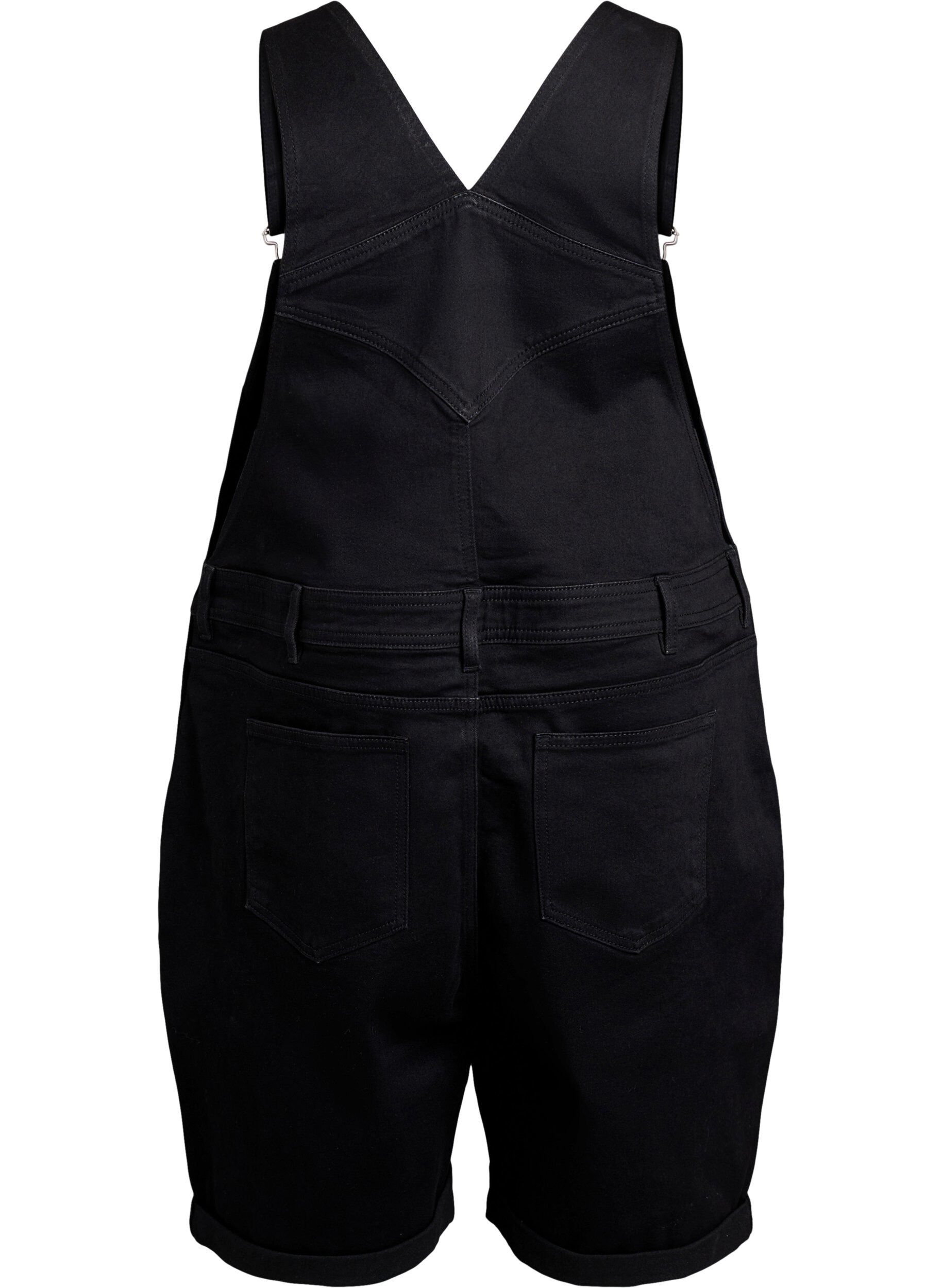 Zizzi Overalls-shorts i denim, Sort, Packshot image number 1