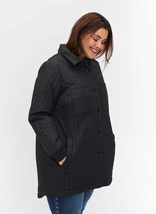 Quiltet jakke med brystlommer og krave, Black, Model image number 0