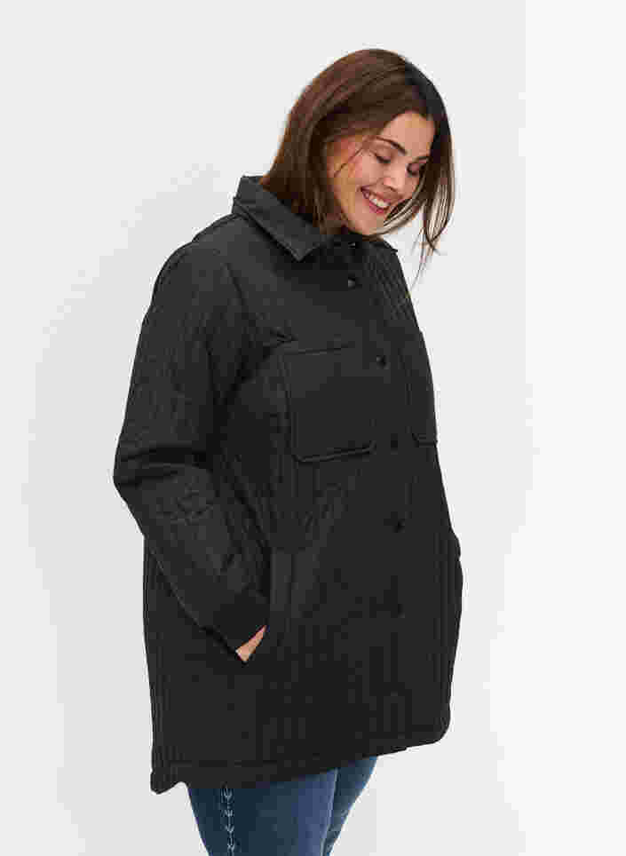 Quiltet jakke med brystlommer og krave, Black, Model image number 0