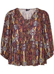 Bluse med paisleyprint og sn&oslash;redetalje, Lilla