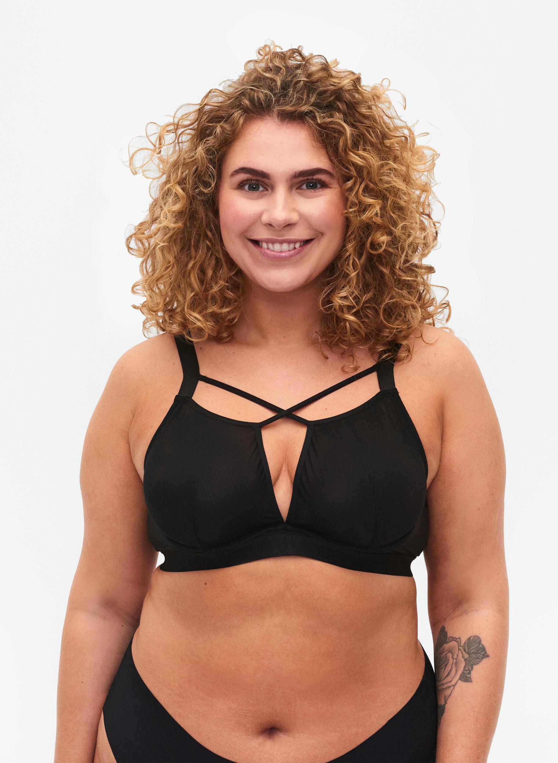 Zizzi Mesh bh med string, Black, Model image number 0