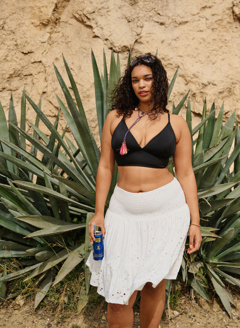 Smocknederdel med hulmønster, Bright White, Image image number 0