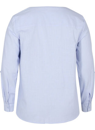 Skjortebluse i bomuld med v-udskæring, Icelandic Blue, Packshot image number 1