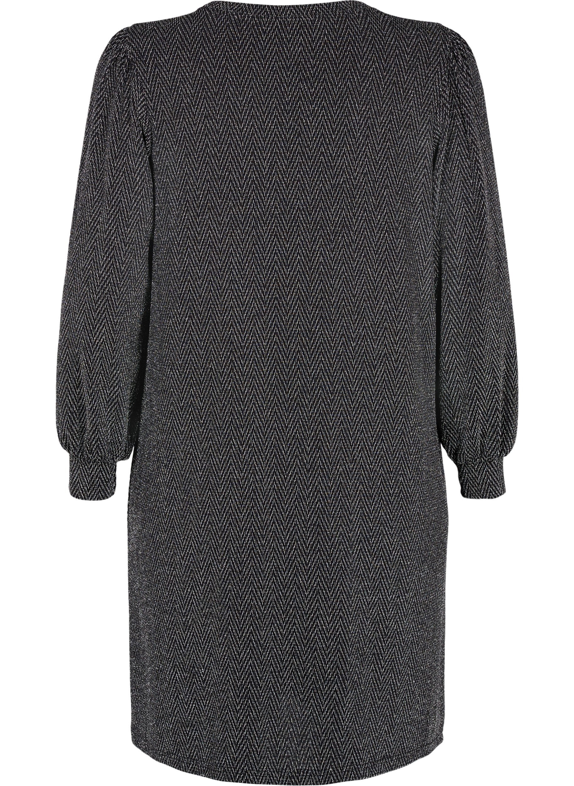 Zizzi Kjole med zigzag m&oslash;nster og glimmer, Silver ZigZagShimmer, Packshot image number 1