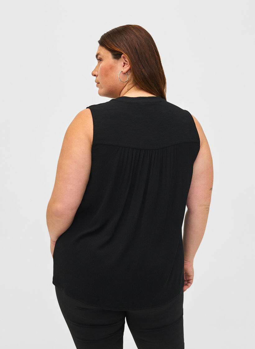 Ærmeløs viskose bluse med hæklet detalje, Black, Model image number 1