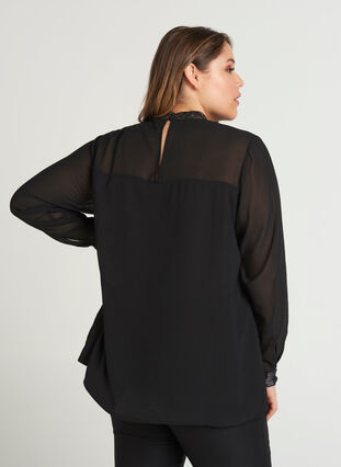 Bluse med pailletter, Black, Model image number 1