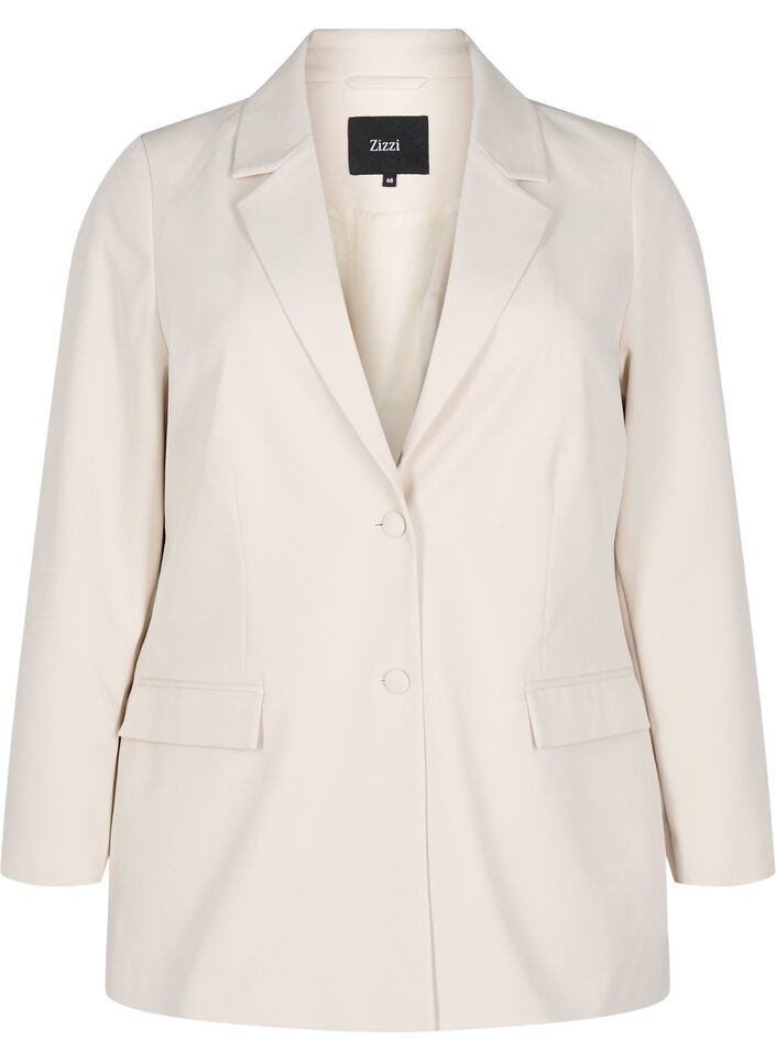 Klassisk blazer med knaplukning, Beige, Packshot image number 0