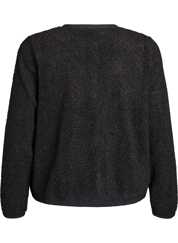 Teddy-cardigan med guldfarvede knapper, Sort, Packshot image number 1