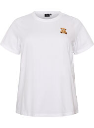 T-shirt i &oslash;kologisk bomuld med bamsemotiv, Hvid