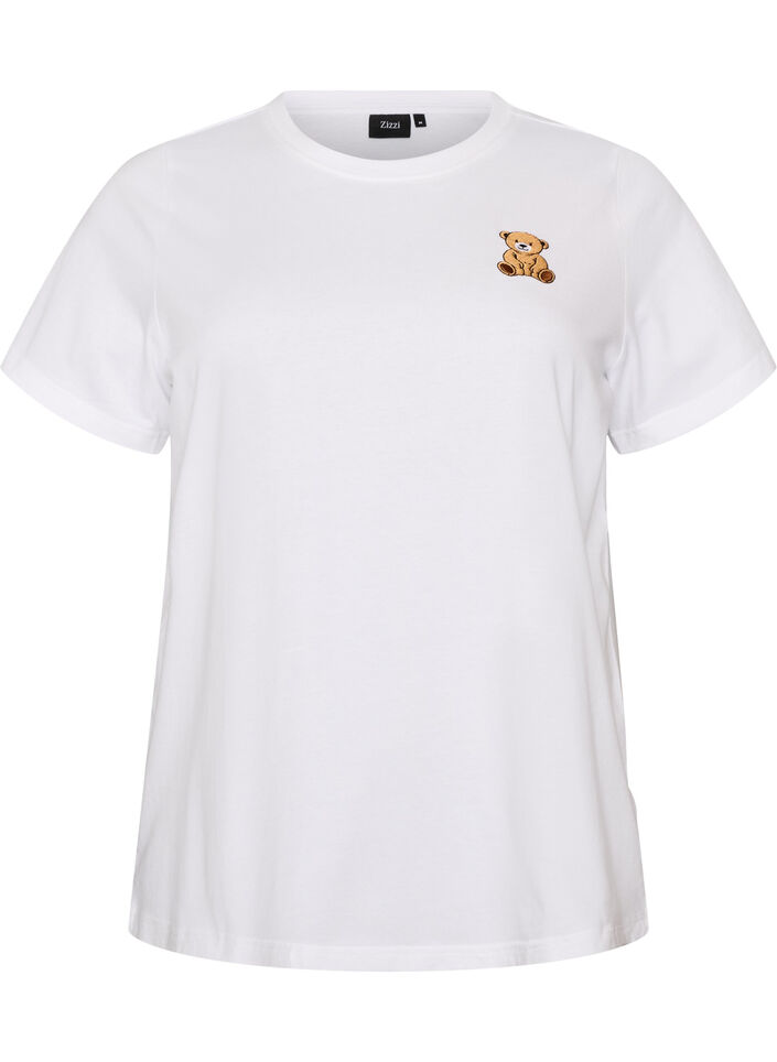 T-shirt i &oslash;kologisk bomuld med bamsemotiv, Hvid, Packshot image number 0