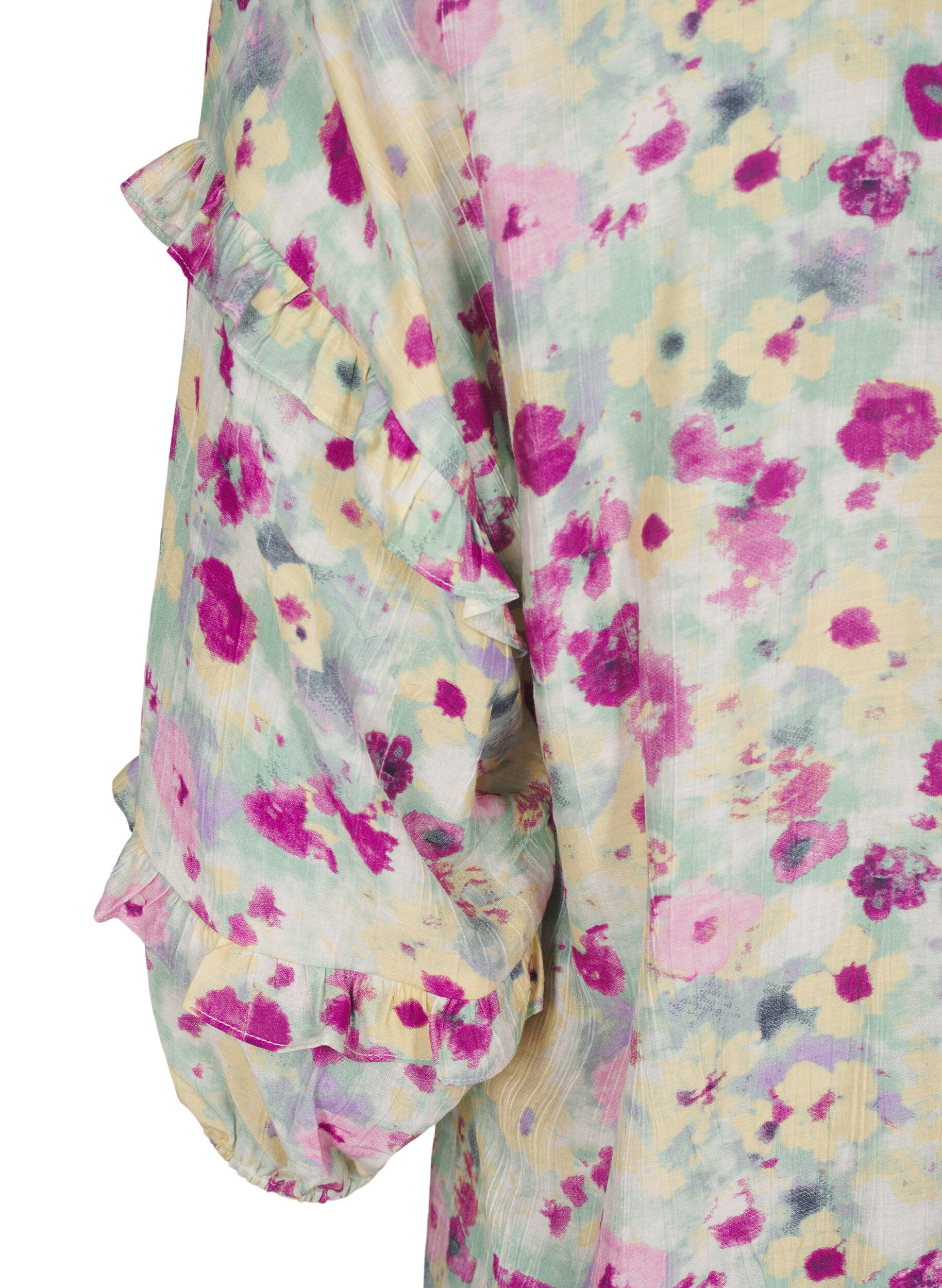 Zizzi Bluse med fl&aelig;sedetaljer og blomsterprint, Vanilla, Packshot image number 3