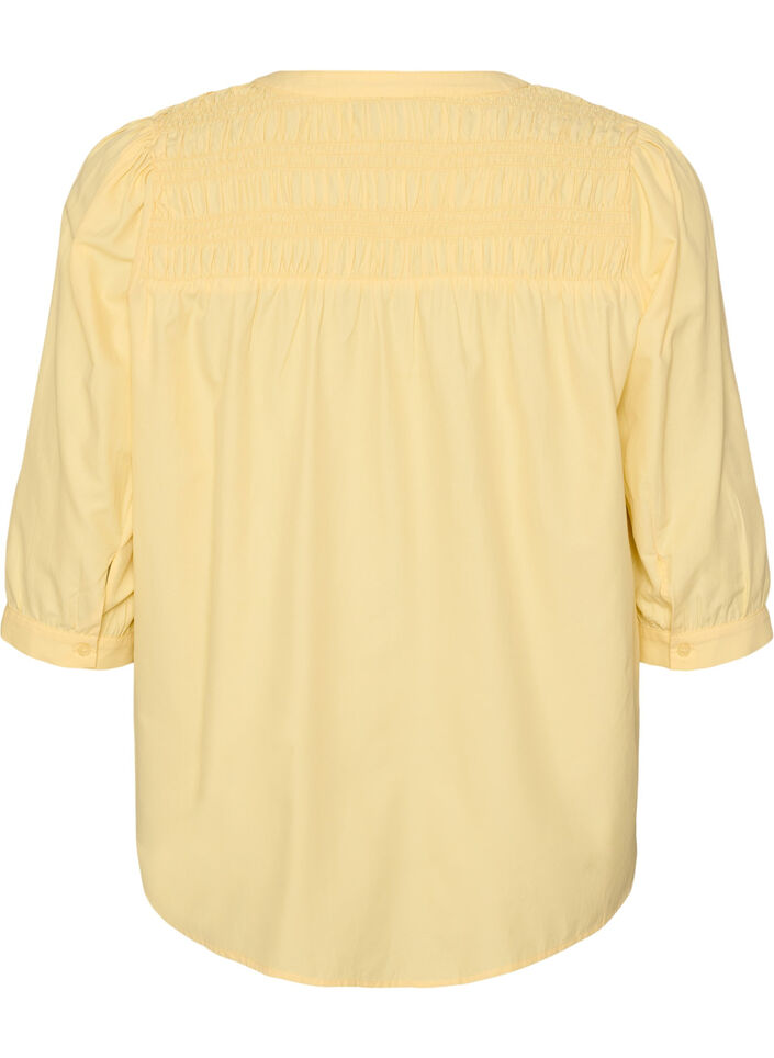Bluse med smock og 3/4-&aelig;rmer, Gul, Packshot image number 1