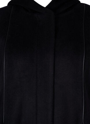 Jakke med uld og hætte, Black Solid, Packshot image number 2