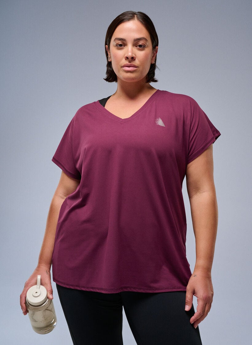 L&oslash;s tr&aelig;nings t-shirt med v-hals, R&oslash;d, Image image number 0
