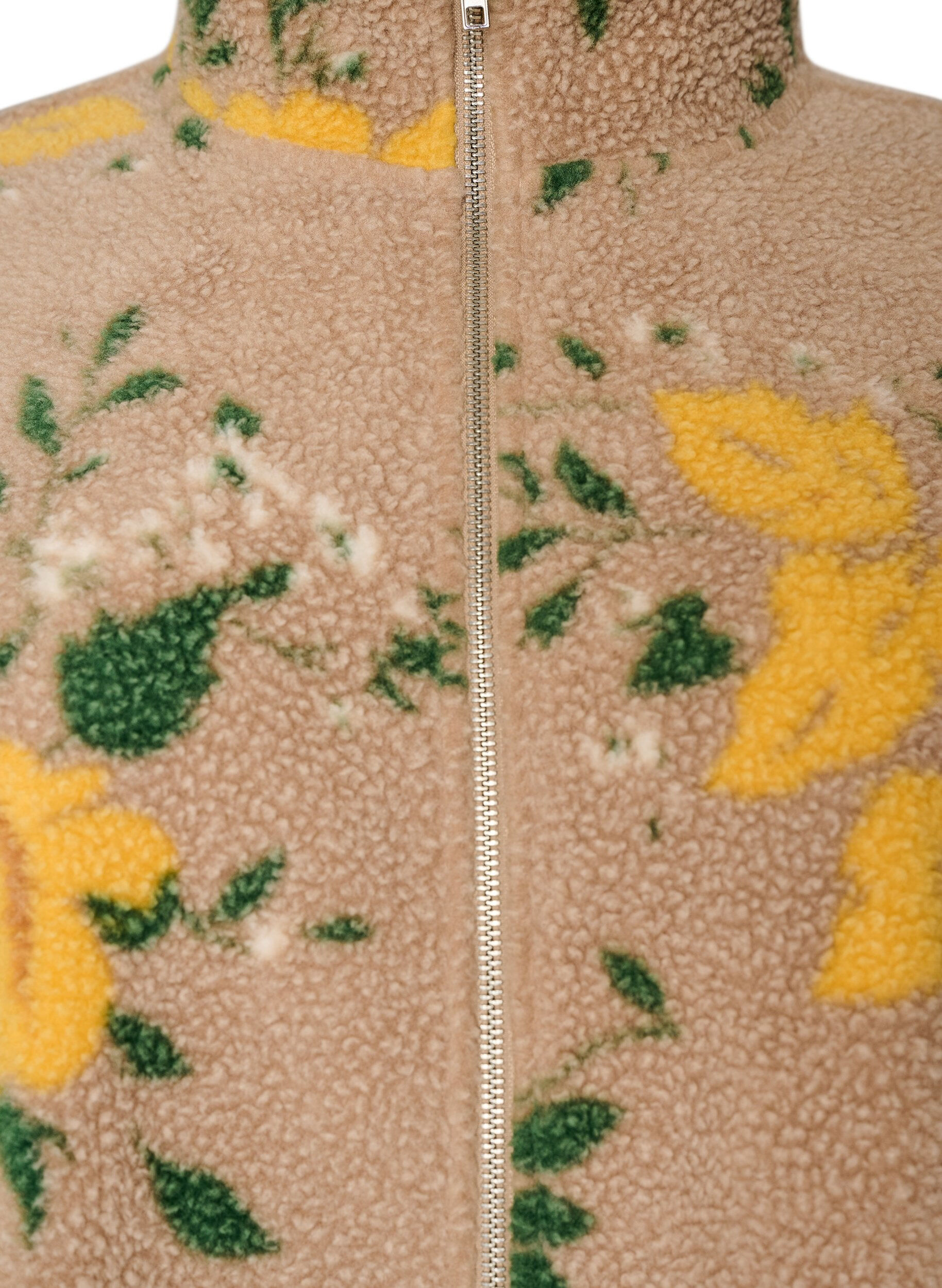 ZizziBlomstret fleecejakke med h&oslash;j hals og lynl&aring;s, Beige, Packshot image number 2