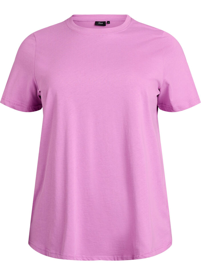 Basis t-shirt i bomuld med rund hals, Lilla, Packshot image number 0