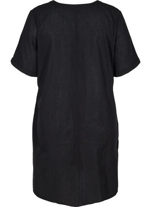Kortærmet kjole i bomuldsmix med hør, Black, Packshot image number 1