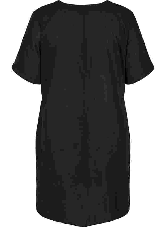 Kortærmet kjole i bomuldsmix med hør, Black, Packshot image number 1