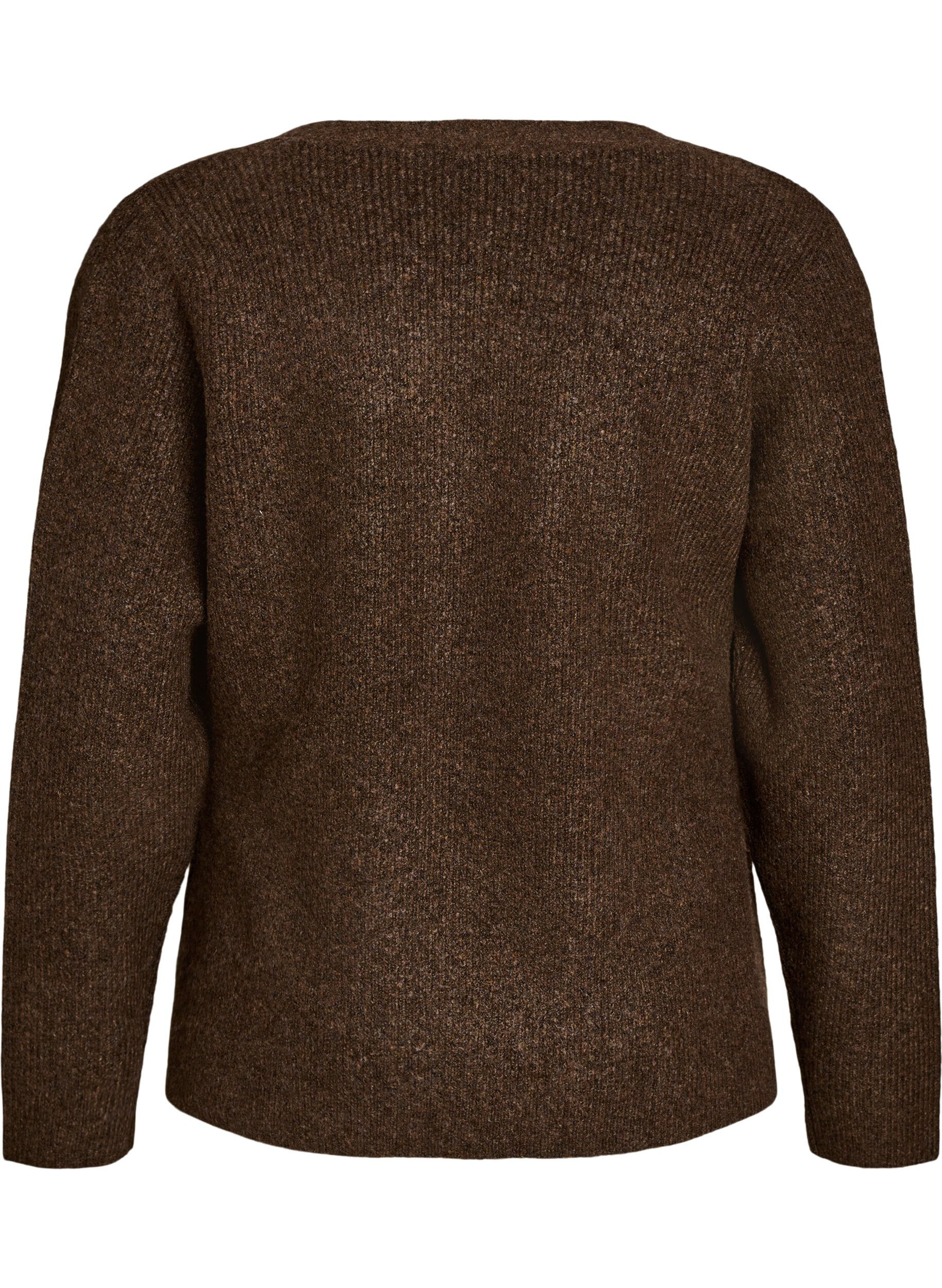 ZizziStrikket cardigan med asymmetrisk lukning, Brun, Packshot image number 1