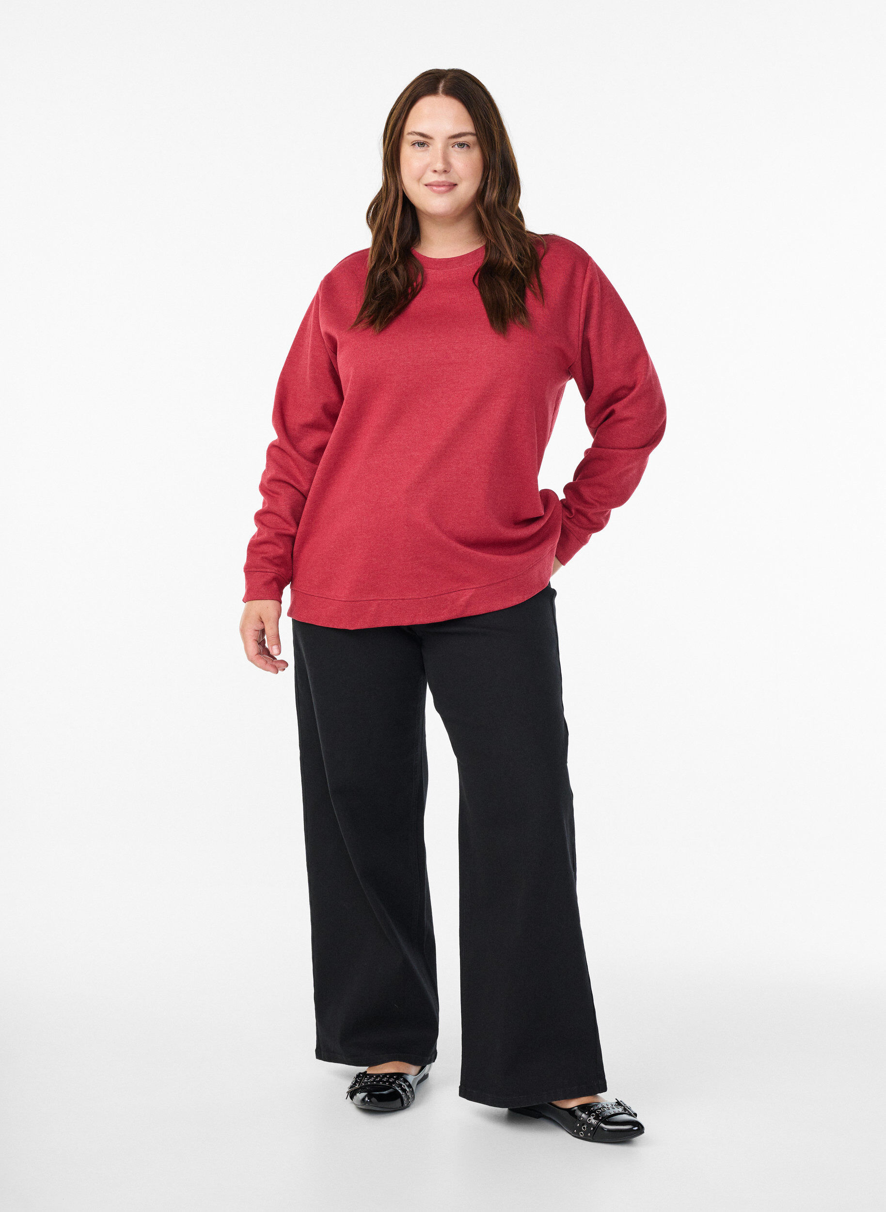 ZizziSweatshirt med rund hals, R&oslash;d, Model image number 1