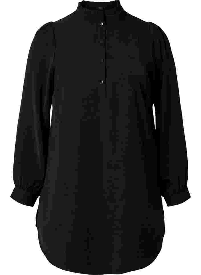 Langærmet tunika med flæsekrave, Black, Packshot image number 0