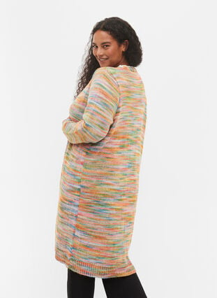 Lang mønstret strik cardigan i bomuldsblanding, Multi Color, Model image number 1