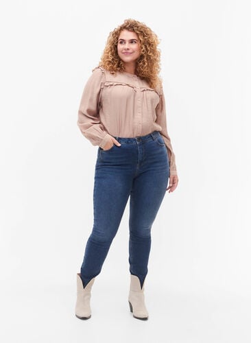 Super slim Amy jeans med høj talje, Blue denim, Model image number 0