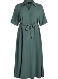 Skjortekjole i midil&aelig;ngde med bindeb&aelig;lte, Gr&oslash;n