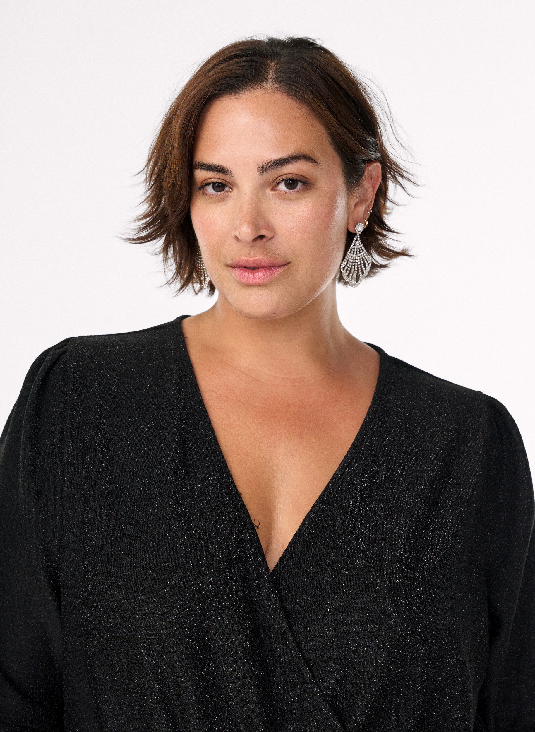 Zizzi Jumpsuit med glitter og bindeb&aring;nd, Sort, Model image number 2