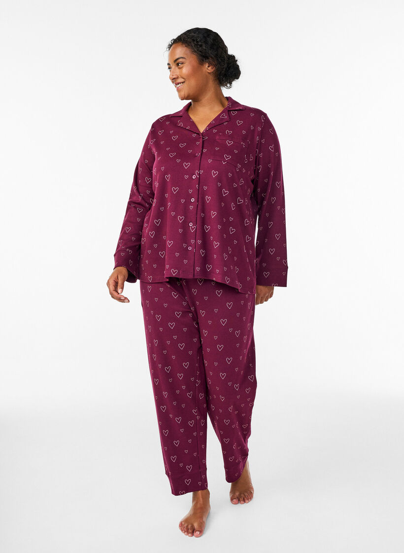 Pyjamasbukser i bomuld med h&oslash;j talje, R&oslash;d, Model image number 0