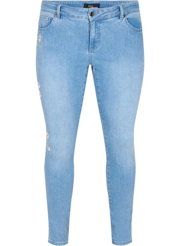 Ekstra slim Sanna jeans med broderidetalje, Light blue, Packshot image number 0