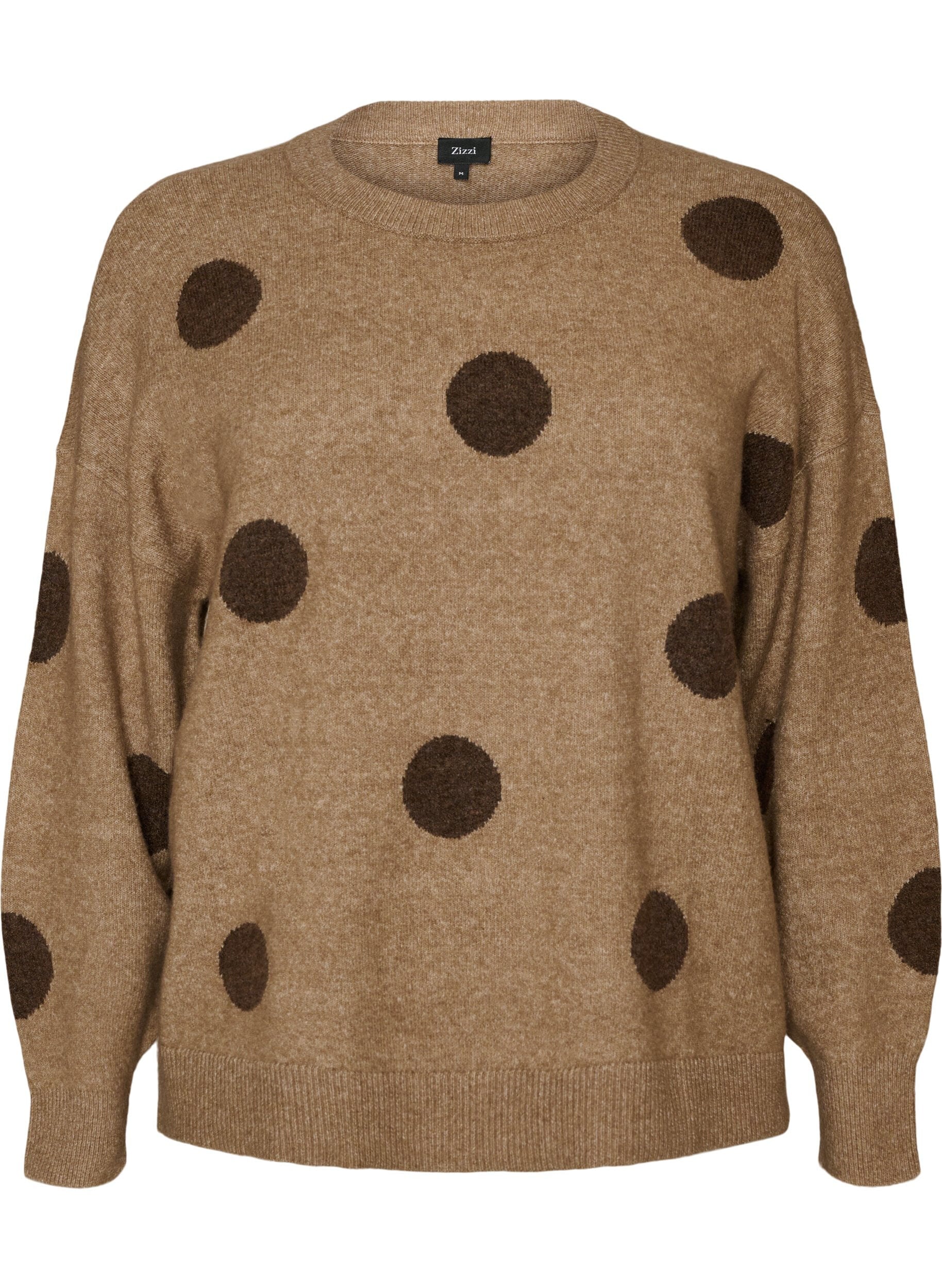ZizziStrikbluse med prikket m&oslash;nster, Brun, Packshot image number 0