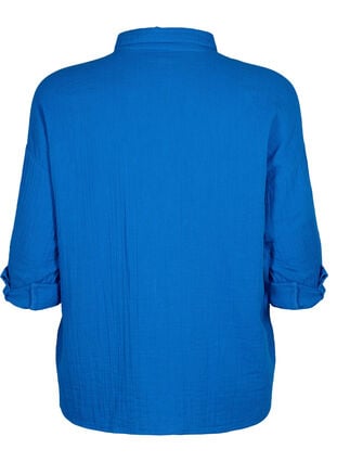 Skjorte med krave i bomuldsmusselin, Victoria blue, Packshot image number 1