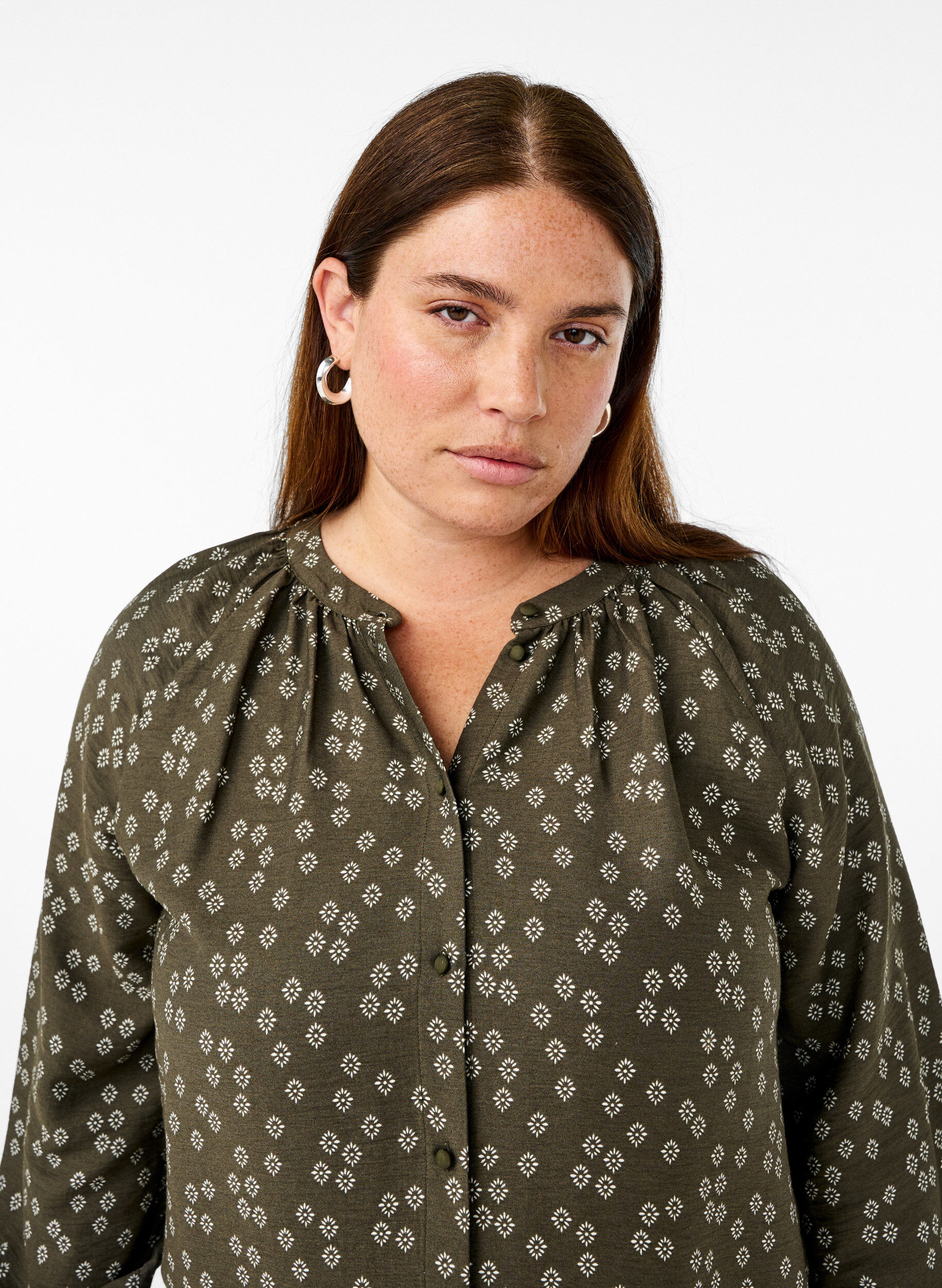 Zizzi Lang&aelig;rmet tunika med blomsterprint, Gr&oslash;n, Image image number 0