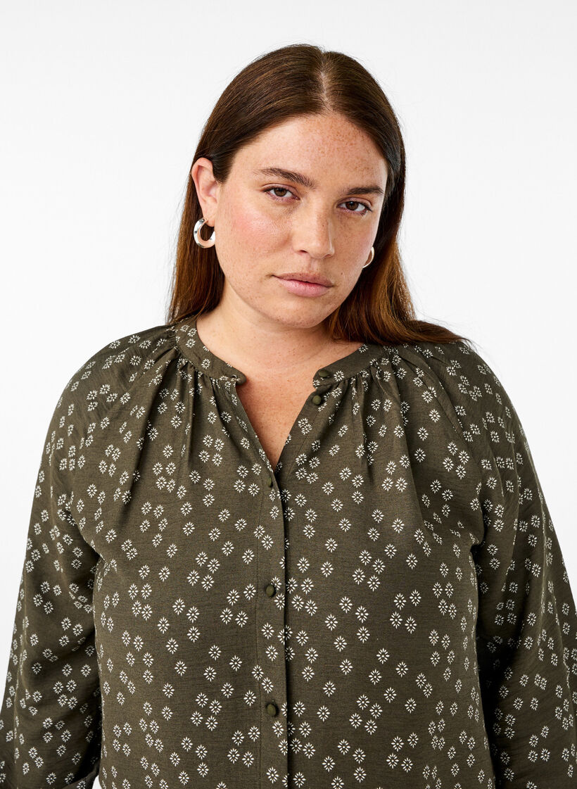 Langærmet tunika med blomsterprint, Grøn, Image image number 0