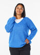 Strikbluse med V-hals og raglan&aelig;rmer, Bl&aring;, Model image number 0