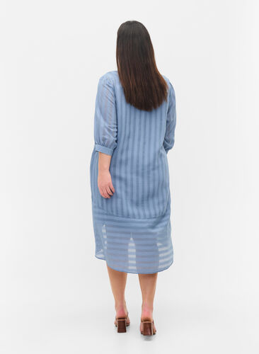 Viskose kjole med 3/4 ærmer og v-hals, Coronet Blue, Model image number 1