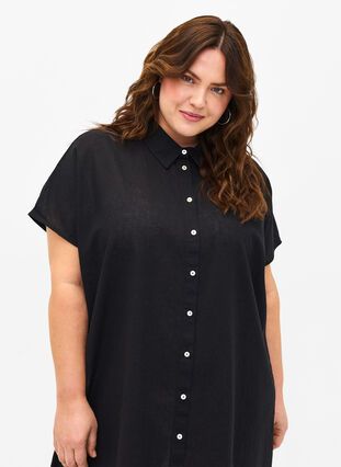 Lang skjorte i bomuldsmix med hør , Black, Model image number 2