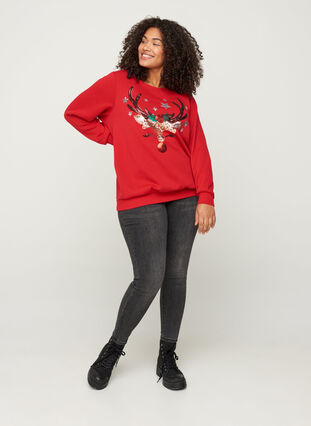 Jule sweatshirt med pailleter, Tango Red, Model image number 3