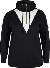 Sweatshirt med hætte og lynlås, Black White