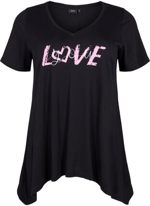 Bomulds t-shirt med korte ærmer, Black LOVE, Packshot image number 0