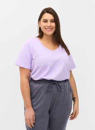 Basis t-shirt med v-hals, Purple Rose, Model image number 0