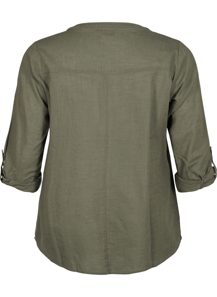 Skjortebluse i bomuld med v-udsk&aelig;ring, Gr&oslash;n, Packshot image number 1