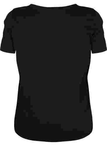 Bomulds t-shirt med v-hals og tryk, Black W. Love, Packshot image number 1