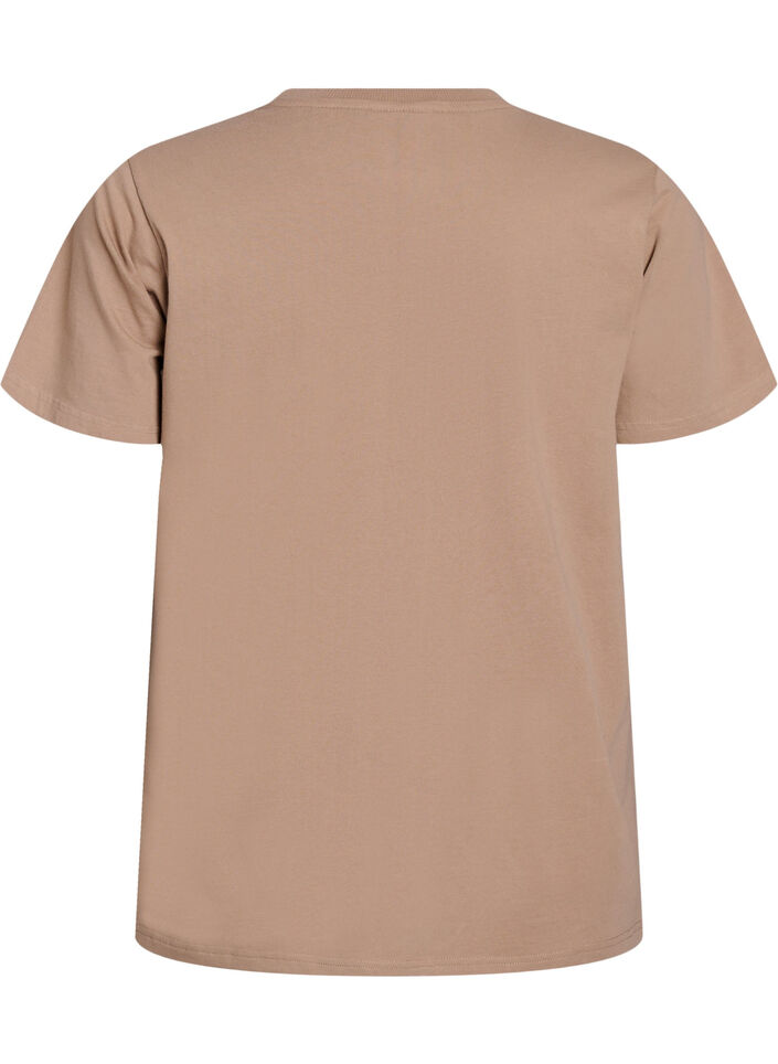 T-shirt i økologisk bomuld med statement print, Beige, Packshot image number 1