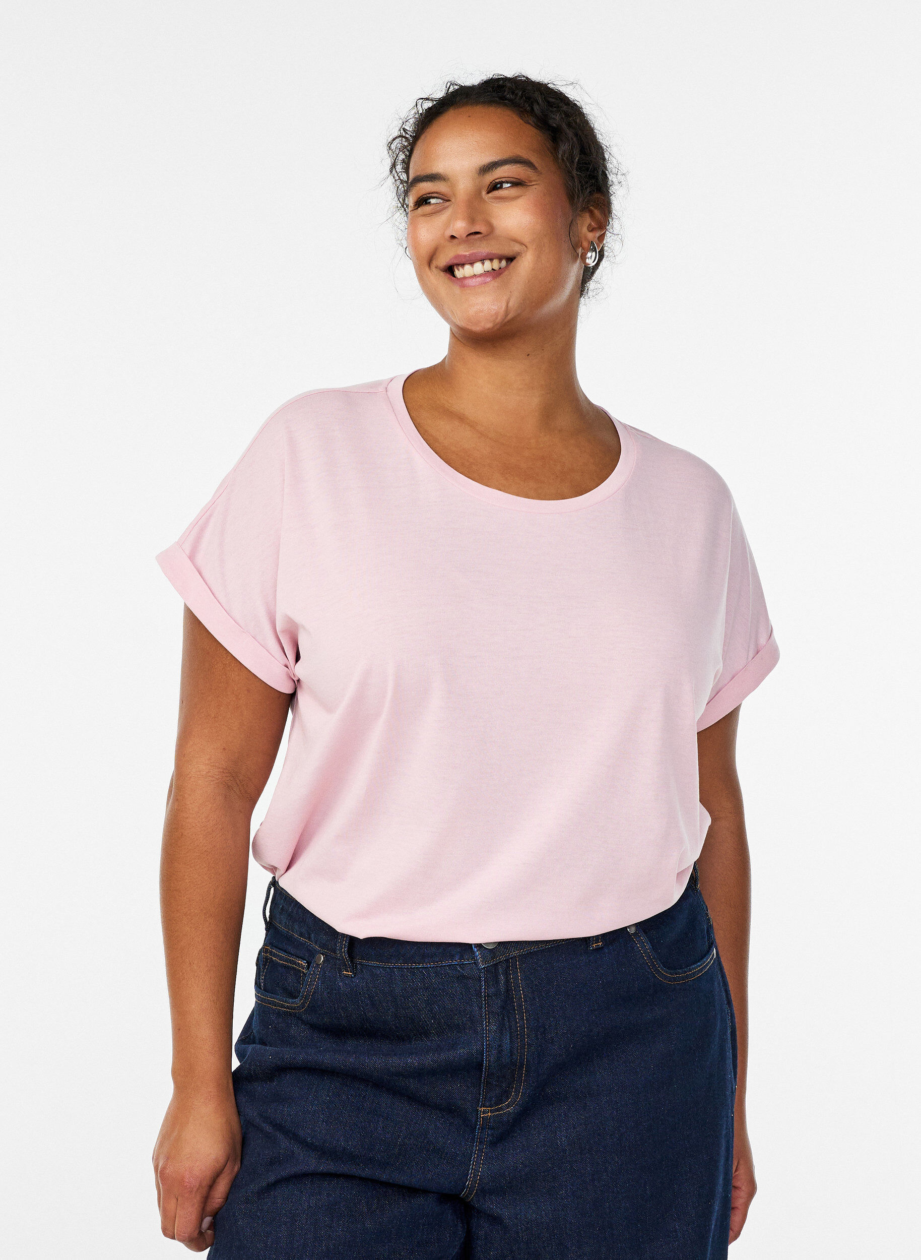 ZizziKort&aelig;rmet t-shirt i bomuldsblanding, Lyser&oslash;d, Model image number 0