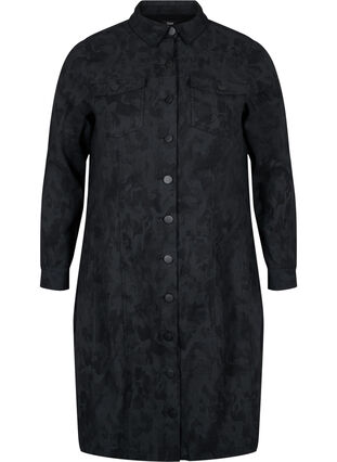 Printet kjole med krave og knapper, Black, Packshot image number 0