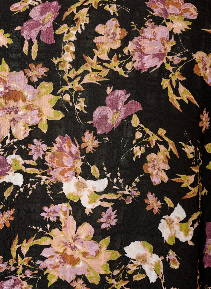 Bluse med blomsterprint og fl&aelig;sedetaljer, Sort, Packshot image number 2