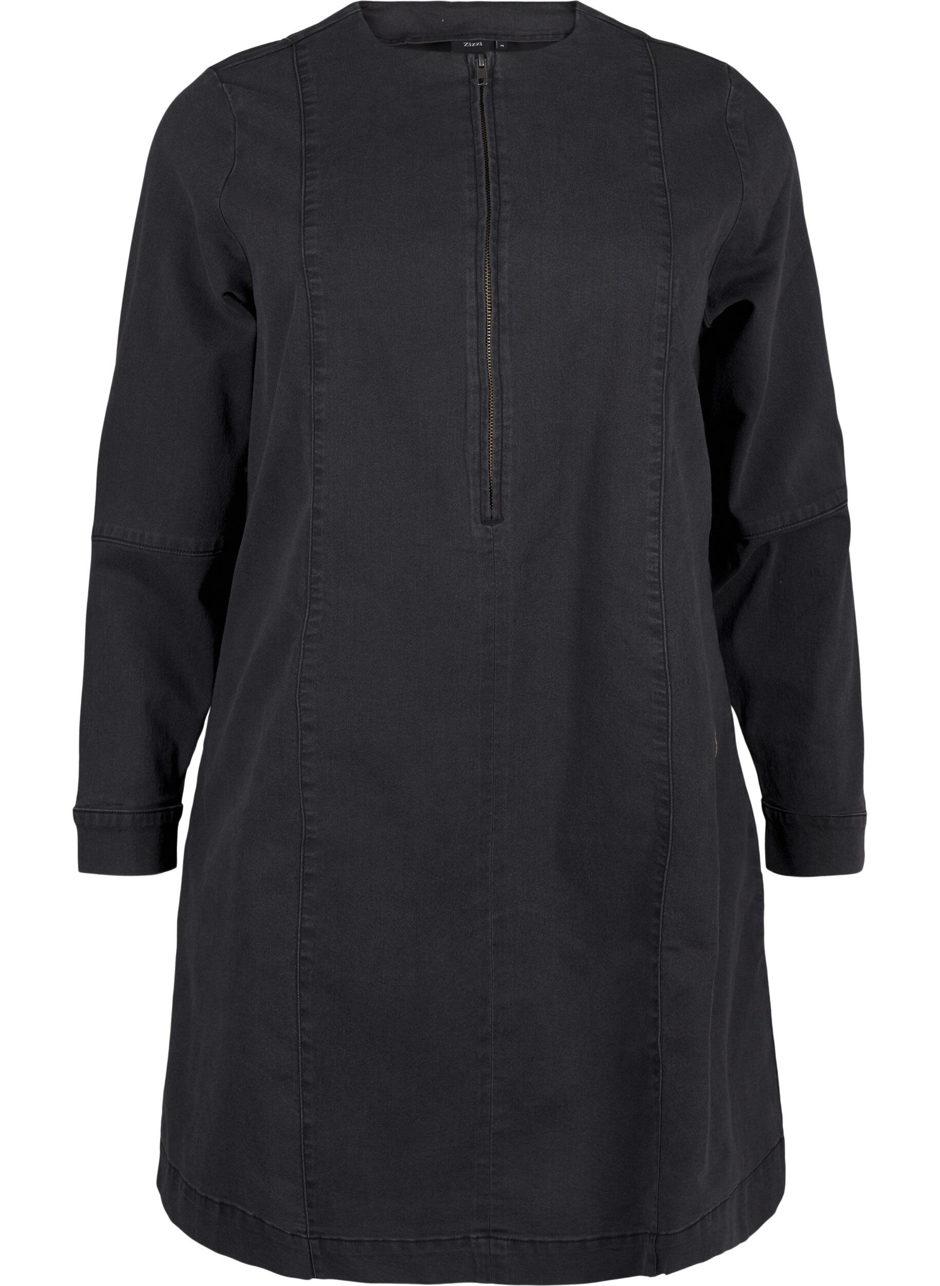 Zizzi A-shape denimkjole med lynl&aring;s, Grey Washed, Packshot image number 0